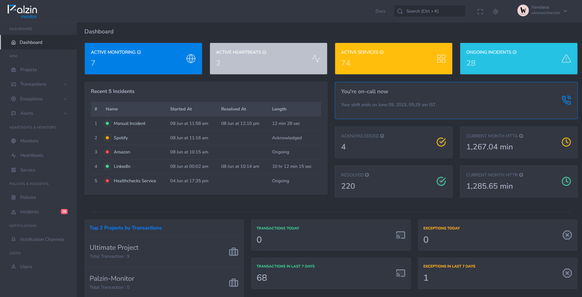 Dashboard - Palzin Monitor