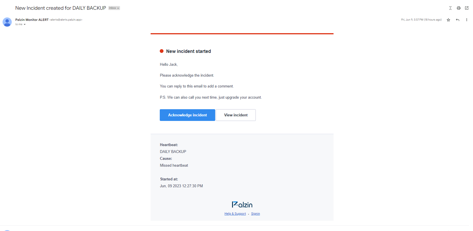 Email Alert from Palzin Monitor
